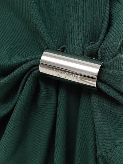 Loewe Draped Fine-ribbed Dress In Green