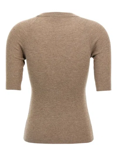 Brunello Cucinelli Shimmering Ribbed Crew Neck T-shirt In Nude