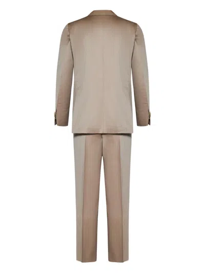 Franzese Collection Double-breasted Beige Suit With Herringbone Pattern In Multi