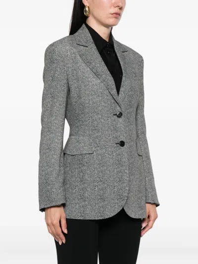 Ermanno Scervino Tailored Single-breasted Blazer With Herringbone Pattern In Brown