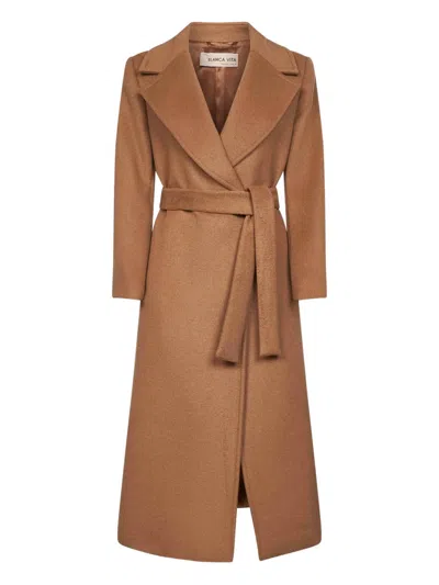 Blanca Vita Camel Wool Blend Calistea Wrap Coat In Brown