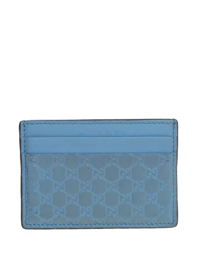 Pre-owned Gucci Microssima Leather Card Holder In Blue