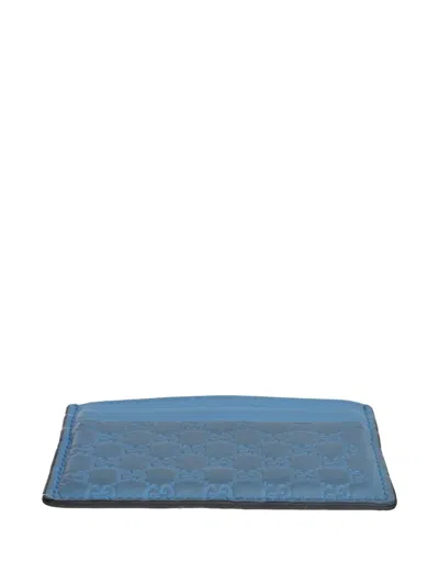 Pre-owned Gucci Microssima Leather Card Holder In Blue
