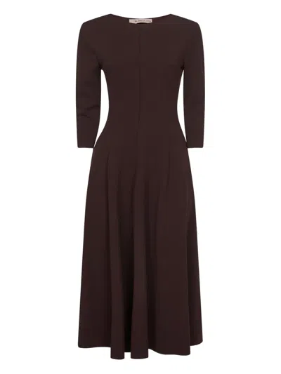Blanca Vita Coffee Stretch Jersey Asia Flared Midi Dress In Burgundy