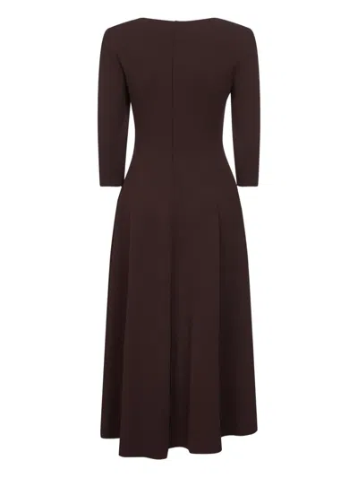 Blanca Vita Coffee Stretch Jersey Asia Flared Midi Dress In Burgundy