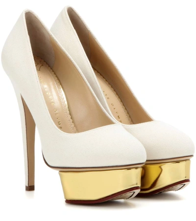Shop Charlotte Olympia Dolly Canvas Platform Pumps In Eatural
