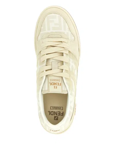 Fendi Match Ff Jacquard And Leather Sneakers In Neutral