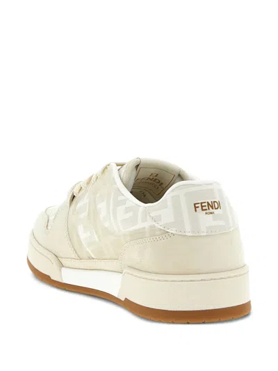 Fendi Match Ff Jacquard And Leather Sneakers In Neutral