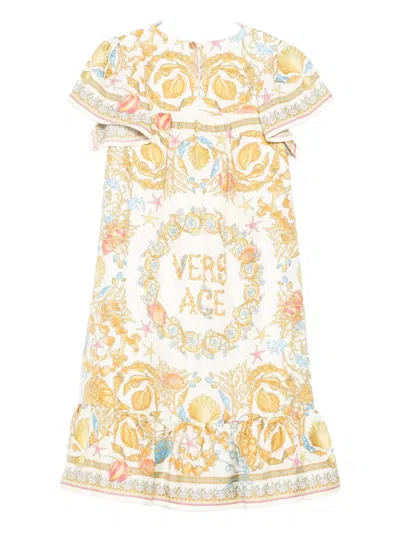 Versace Seashell-print Ruffled Dress In White