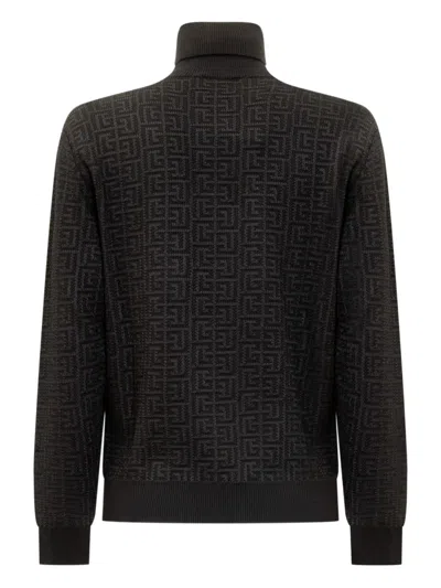 Balmain Geometric-pattern Turtleneck Jumper In Black