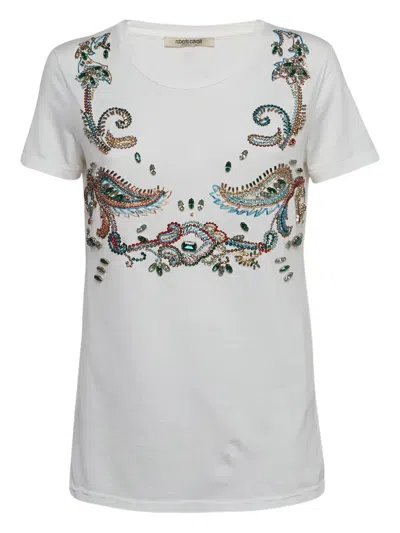 Pre-owned Roberto Cavalli Vintage 2010 Paisley-embellishment T-shirt In White