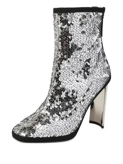 Pre-owned Giuseppe Zanotti Vintage  100mm Sequin-embellished Boots In Silver