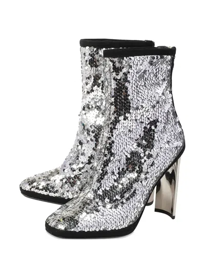 Pre-owned Giuseppe Zanotti Vintage  100mm Sequin-embellished Boots In Silver