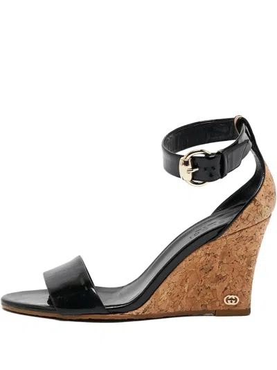 Pre-owned Gucci Patent Leather Cork Wedge Sandals