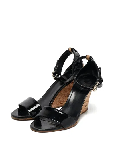 Pre-owned Gucci Patent Leather Cork Wedge Sandals