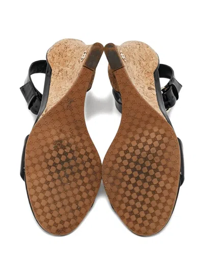 Pre-owned Gucci Patent Leather Cork Wedge Sandals