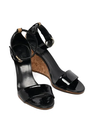 Pre-owned Gucci Patent Leather Cork Wedge Sandals