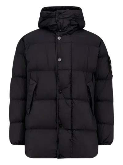 Stone Island Quilted Short Parka With Hood And Button Closures