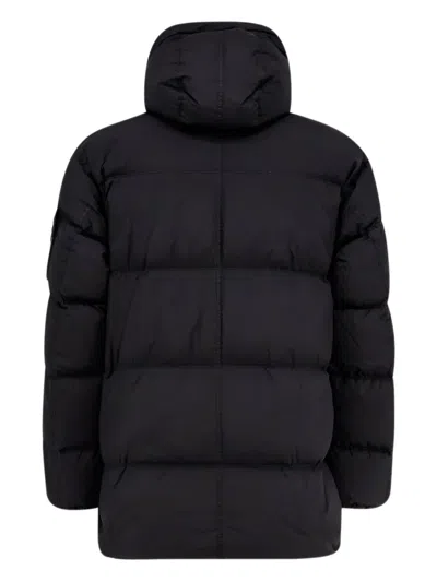 Stone Island Quilted Short Parka With Hood And Button Closures