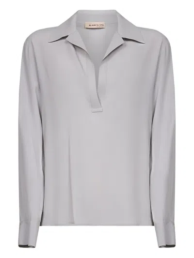 Blanca Vita Grey Silk Blend Toles Blouse In Neutral
