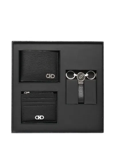 Ferragamo Revival Gancini Black Wallet In Black