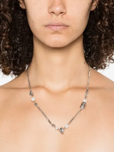 Alexander Mcqueen Skull-charm Curb-chain Necklace In Metallic