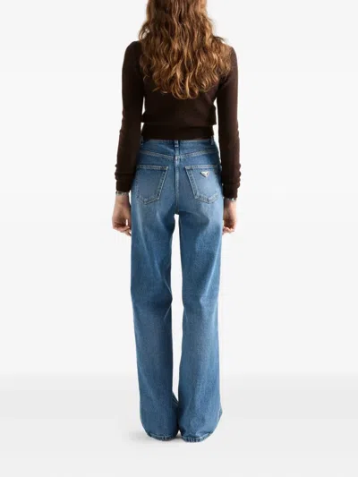 Prada Logo-plaque Five-pocket Jeans In Blue