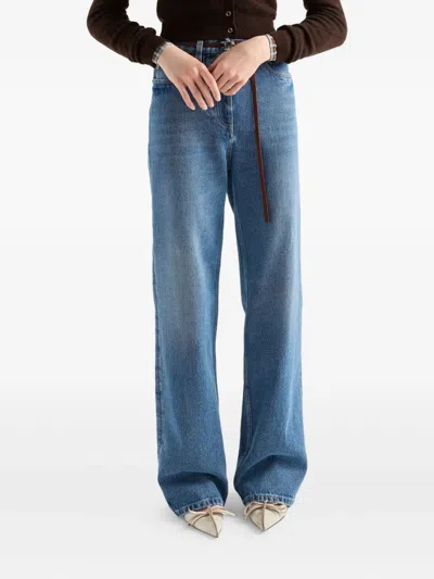 Prada Logo-plaque Five-pocket Jeans In Blue