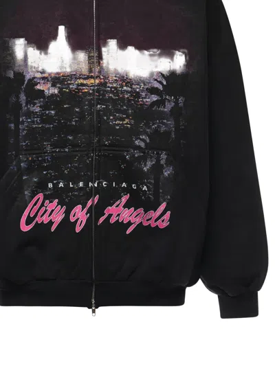 Balenciaga City Of Angels Outerwear Zip-up Hoodie In Black Faded In Black