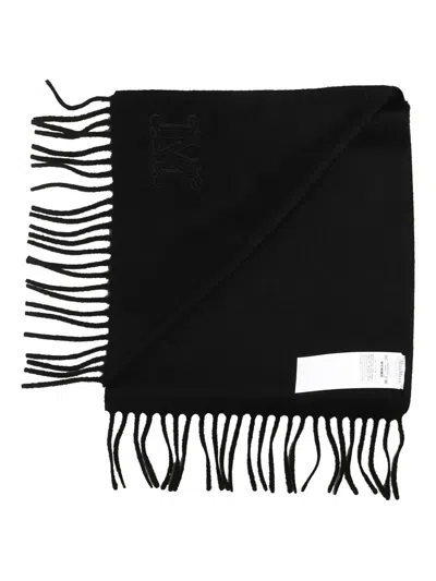 Max Mara Embroidered-logo Fringe Scarf In Black