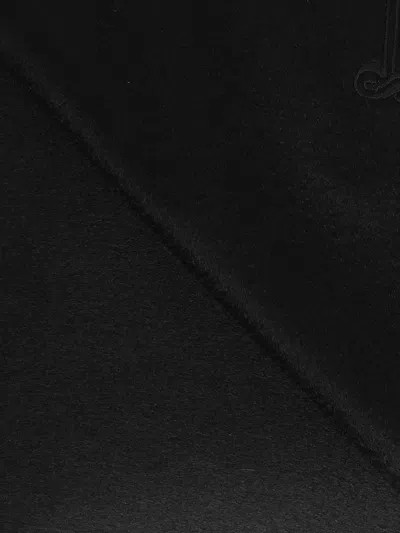 Max Mara Embroidered-logo Fringe Scarf In Black