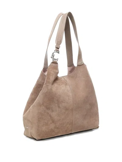 Coccinelle Medium Suede Cufflink Shoulder Bag In Brown