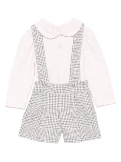 Lapin House Peter Pan-collar Houndstooth Shorts Set In Gray