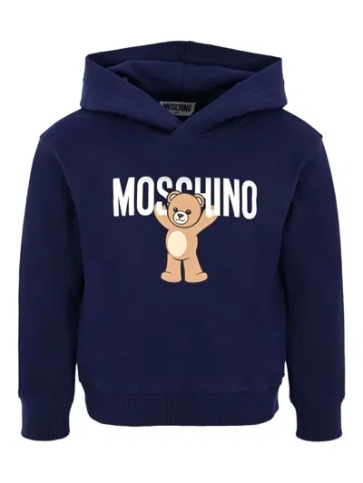 Moschino Teddy-print Hoodie In Blue