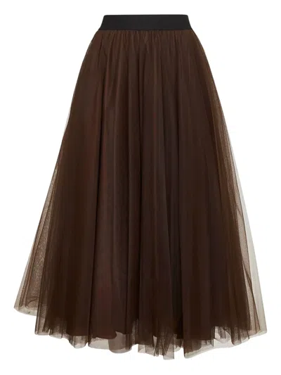 Blanca Vita Elasticated-waistband Tulle Skirt In Brown