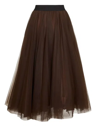 Blanca Vita Elasticated-waistband Tulle Skirt In Brown
