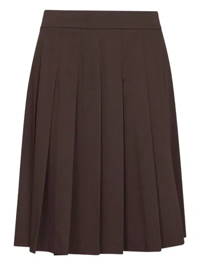 Blanca Vita Brown Stretch Canvas Gymbe Pleated Skirt In Brown