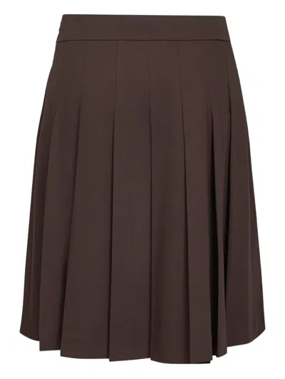 Blanca Vita Brown Stretch Canvas Gymbe Pleated Skirt In Brown
