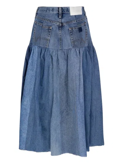 E.l.v Denim Harvard Ruffled Midi Denim Skirt In Blue