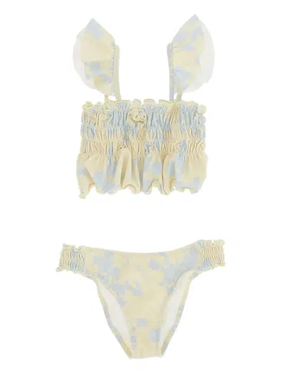 Elisabetta Franchi Ruffled Floral-print Bikini In Yellow