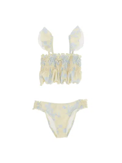 Elisabetta Franchi Ruffled Floral-print Bikini In Yellow