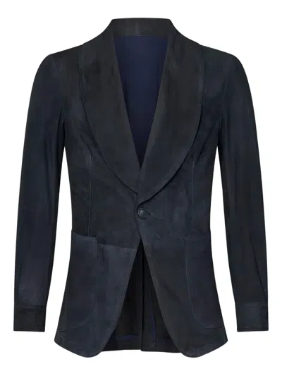 Franzese Collection Shawl-collar Patch-pocket Blazer In Blue