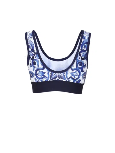 Dolce & Gabbana Majolica Print Jersey Top With Logo Elastic