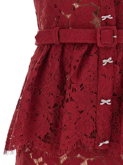 Self-portrait Bordeaux Lace Peplum Midi Dress In Burgundy