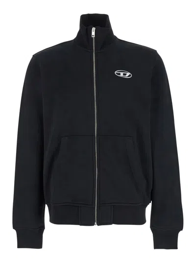 Diesel S-ginni Black Sweatshirt With High Neck And Logo Embroidery On The Front In Cotton Man In Black