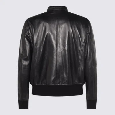Tom Ford Leather Jacket With Front Pockets And High Collar In Black