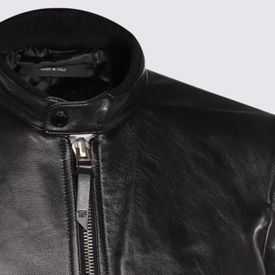 Tom Ford Leather Jacket With Front Pockets And High Collar In Black