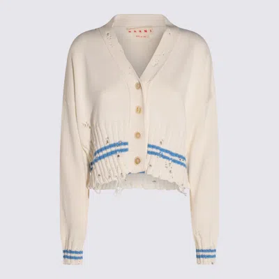 Marni Mending Logo Distressed Boxy Cotton Cardigan