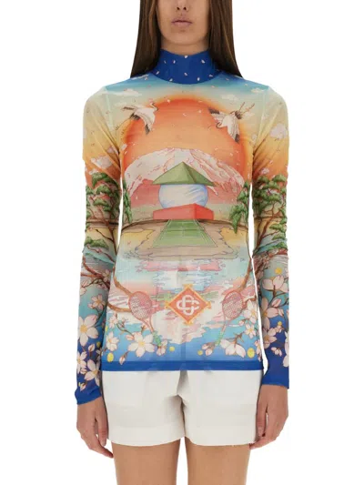 Casablanca Graphic Print High Neck Stretch Top In Multi