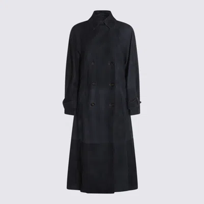 Brunello Cucinelli Leather Belted Waist Double-breasted Jacket In Black